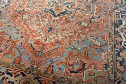 Close-up detail of 1930s Heriz rug from Iran / Persia showing Wool weave