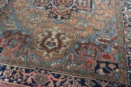 Close-up detail of 1930s Heriz rug from Iran / Persia showing Wool weave