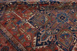 Close-up detail of 1930s Heriz rug from Iran / Persia showing Wool weave