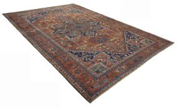 Close-up detail of 1930s Heriz rug from Iran / Persia showing Wool weave