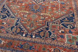 Close-up detail of 1930s Heriz rug from Iran / Persia showing Wool weave