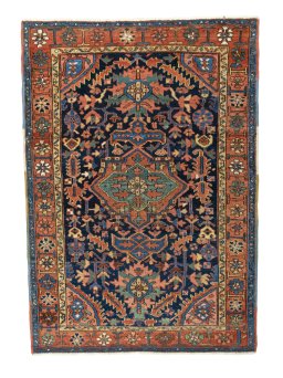 Full view of 1930s Heriz rug from Iran / Persia, 197 × 140 cm in Blue tones