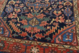 Close-up detail of 1930s Heriz rug from Iran / Persia showing Wool weave