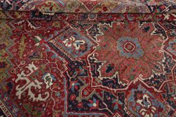 Close-up detail of 1930s Heriz rug from Iran / Persia showing Wool weave