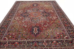 Surface texture of 1930s Heriz rug with natural Wool and intricate pattern