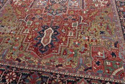 Close-up detail of 1930s Heriz rug from Iran / Persia showing Wool weave
