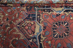 Close-up detail of 1930s Heriz rug from Iran / Persia showing Wool weave