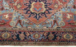 Full view of 1930s Heriz rug from Iran / Persia, 388 × 256 cm in Red tones