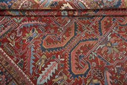 Close-up detail of 1930s Heriz rug from Iran / Persia showing Wool weave