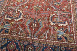 Close-up detail of 1930s Heriz rug from Iran / Persia showing Wool weave