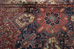 Close-up detail of 1930s Heriz rug from Iran / Persia showing Wool weave