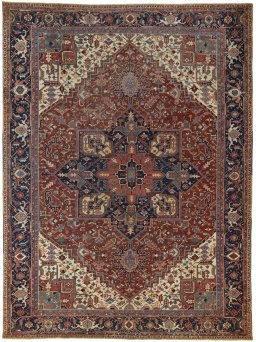 Full view of 1930s Heriz rug from Iran / Persia, 426 × 320 cm in Red tones