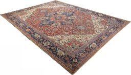 Close-up detail of 1930s Heriz rug from Iran / Persia showing Wool weave