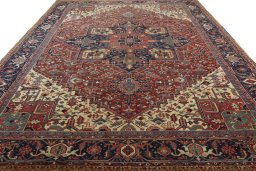 Surface texture of 1930s Heriz rug with natural Wool and intricate pattern