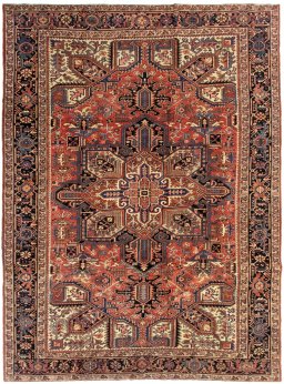 Full view of 1990s Heriz rug from Iran / Persia, 340 × 255 cm in Red tones