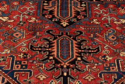 Corner detail of 1990s Heriz rug showing border pattern and Wool pile