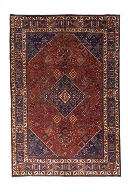 Full view of 1970s Joshagan rug from Iran / Persia, 329 × 222 cm in Red tones
