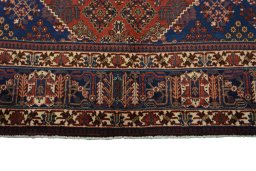 Full view of 1970s Joshagan rug from Iran / Persia, 329 × 222 cm in Red tones