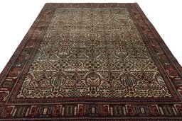 Surface texture of 1950s Joshagan rug with natural Wool and intricate pattern