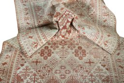 Close-up detail of 1950s Joshagan rug from Iran / Persia showing Wool weave