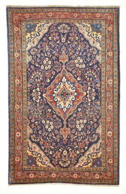Full view of 2000s Jozan rug from Iran / Persia, 212 × 132 cm in Blue tones
