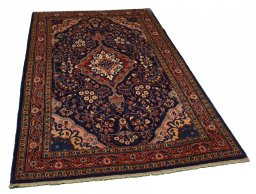Corner detail of 2000s Jozan rug showing border pattern and Wool pile
