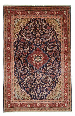Full view of 2000s Jozan rug from Iran / Persia, 216 × 136 cm in Blue tones