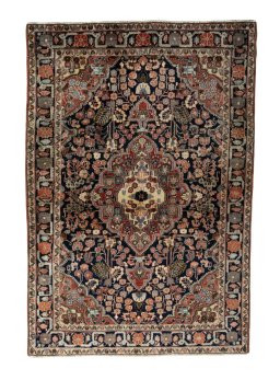 Full view of 1950s Jozan rug from Iran / Persia, 157 × 108 cm in Blue tones