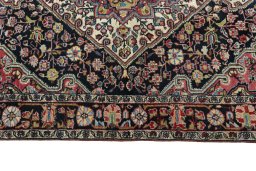 Full view of 1950s Jozan rug from Iran / Persia, 153 × 106 cm in Blue tones