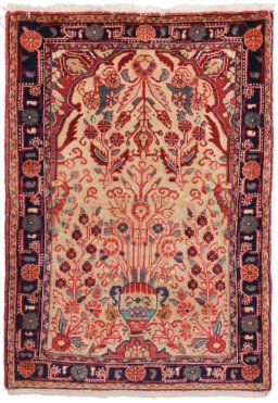 Full view of 1990s Jozan rug from Iran / Persia, 99 × 68 cm in Beige tones