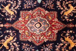 Full view of 1975s Koliai rug from Iran / Persia, 328 × 159 cm in Dark blue tones
