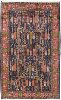 Full view of 1990s Kurdi rug from Iran / Persia, 245 × 156 cm in Dark blue tones