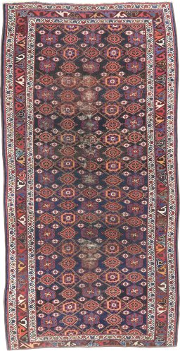 Full view of 1990s Kurdi rug from Iran / Persia, 190 × 130 cm in Dark blue tones