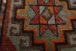 Full view of 2000s Kurdi rug from Iran / Persia, 290 × 147 cm in Red tones