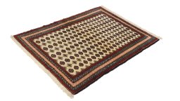 Corner detail of 1990s Kurdi rug showing border pattern and Wool pile