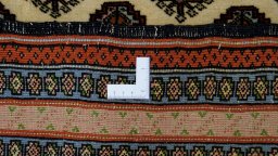 Full view of 1990s Kurdi rug from Iran / Persia, 142 × 110 cm in Beige tones