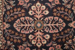 Full view of 1950s Lilian rug from Iran / Persia, 410 × 100 cm in Dark blue tones