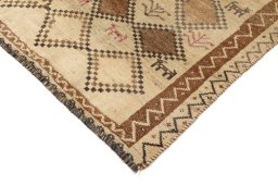 Backside of handmade 1940s Lori rug showing knot structure and weave density