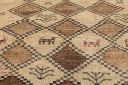 Full view of 1940s Lori rug from Iran / Persia, 222 × 123 cm in Cream tones