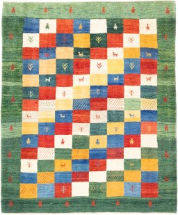 Full view of New Lori rug from Iran / Persia, 239 × 201 cm in Multi Color tones