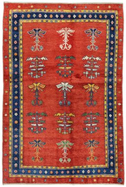Full view of New Lori rug from Iran / Persia, 203 × 137 cm in Dark red tones