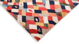 Backside of handmade 1980s Lori rug showing knot structure and weave density