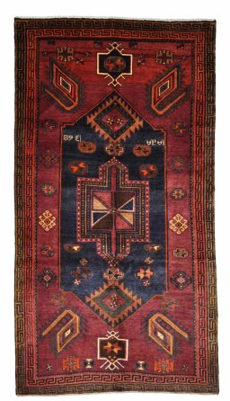 Full view of 2000s Lori rug from Iran / Persia, 288 × 156 cm in Multi Color tones
