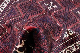Full view of 2000s Lori rug from Iran / Persia, 259 × 181 cm in Red tones