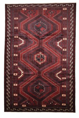 Full view of 2000s Lori rug from Iran / Persia, 326 × 214 cm in Red tones