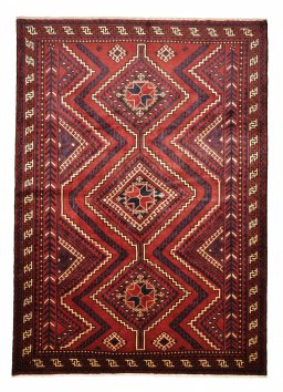 Full view of 2000s Lori rug from Iran / Persia, 296 × 213 cm in Red tones