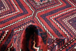 Full view of 2000s Lori rug from Iran / Persia, 296 × 213 cm in Red tones