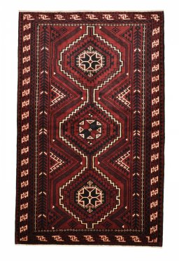 Full view of 2000s Lori rug from Iran / Persia, 255 × 162 cm in Red tones
