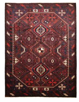 Full view of 2000s Lori rug from Iran / Persia, 297 × 225 cm in Red tones