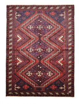 Full view of 2000s Lori rug from Iran / Persia, 264 × 196 cm in Red tones